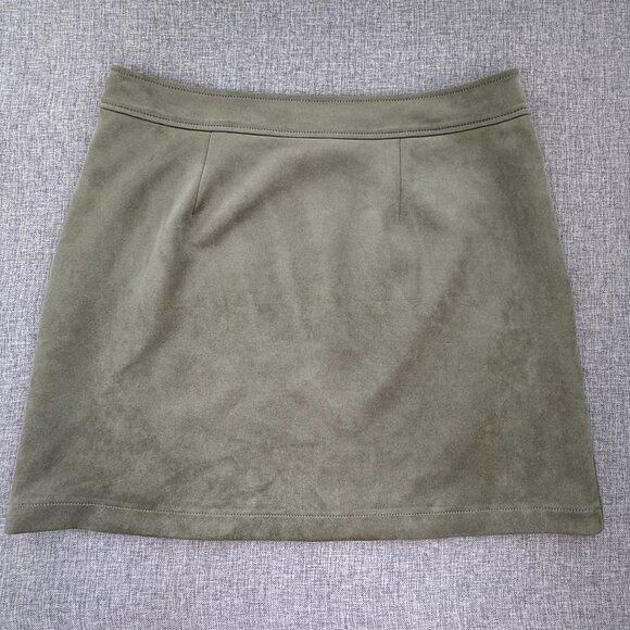 LOFT Suede Mini Skirt Olive Green Lined Size 14 Side Zipper Polyester & Spandex - Picture 11 of 12